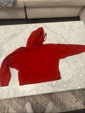 Moncler Red Cropped Hoodie Sweatshirt